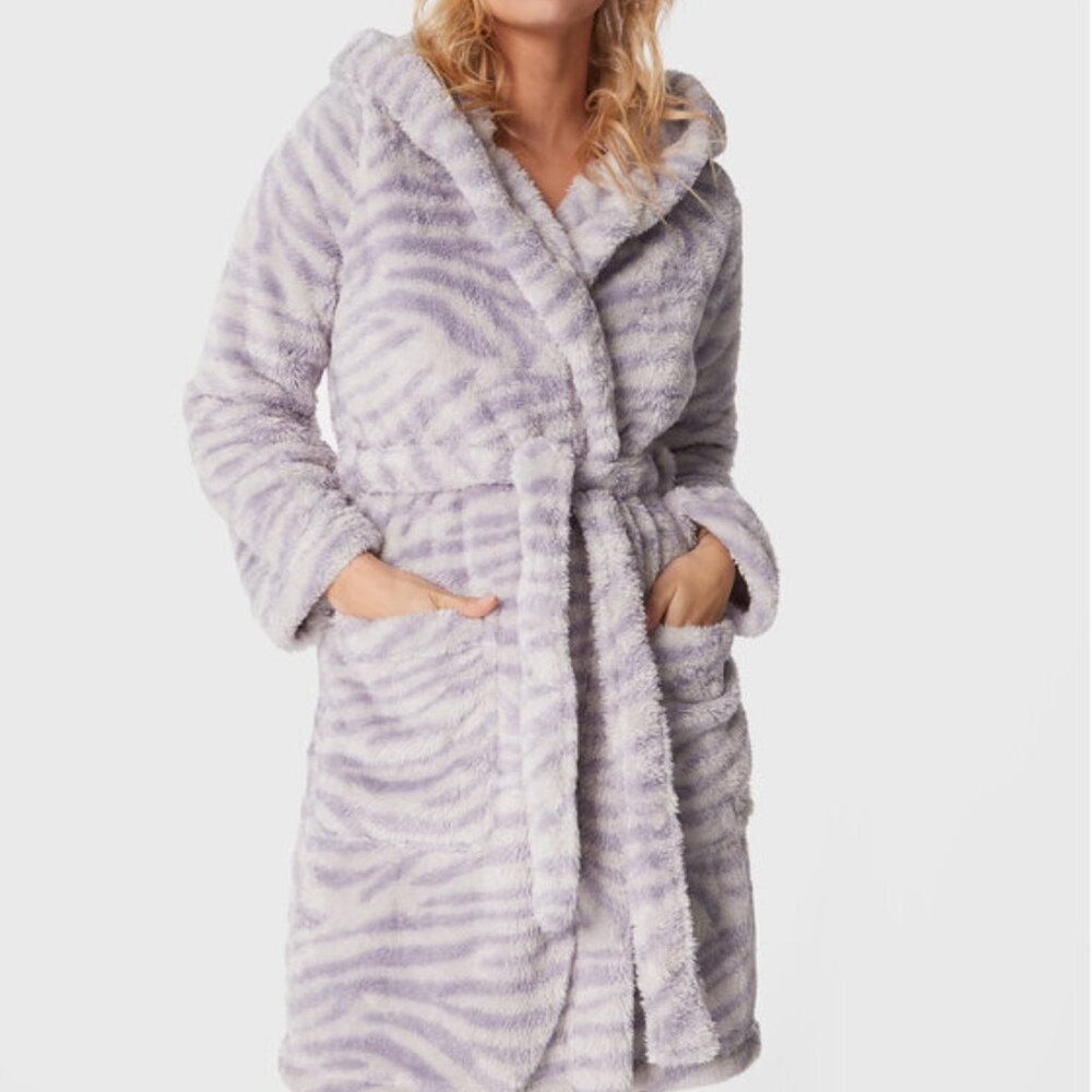 UGG - Women's Aarti Striped Plush Hooded Robe NWT